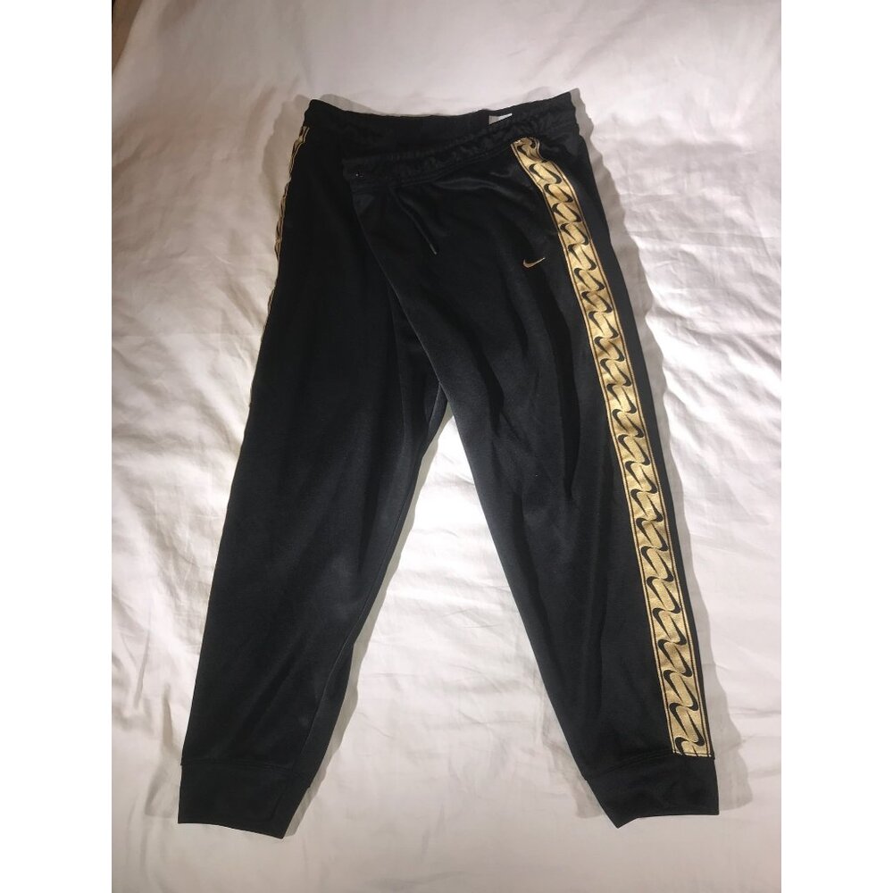 Nike Women's Black & Gold Swoosh Athletic Sweatpants Joggers